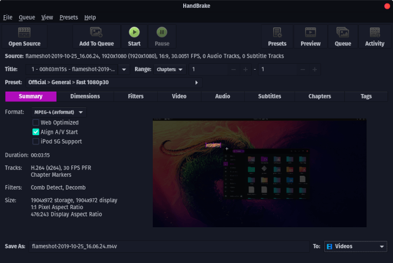 Handbrake GUI 应用程序在底层使用 FFMPEG CLI 工具