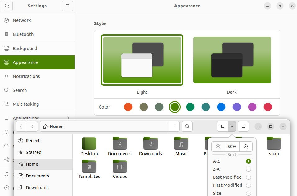 How Accent colour change impact looks in Ubuntu 22.04 LTS