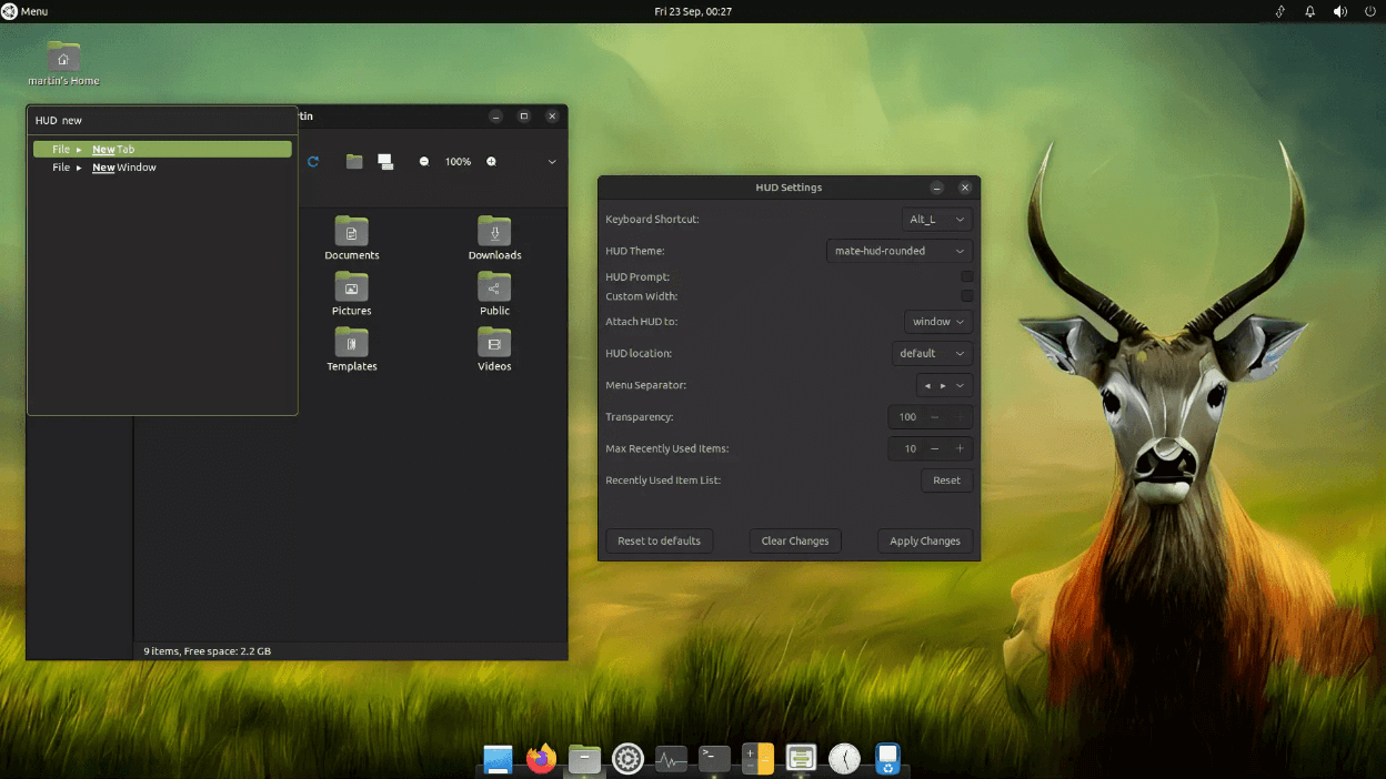 ubuntu mate 22.10 hud settings