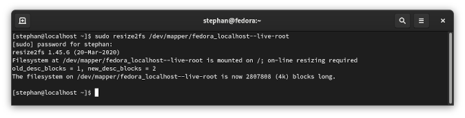 resize2fs command output