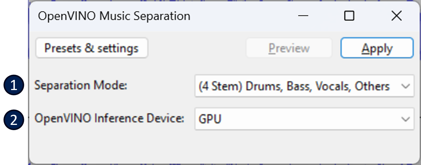 Music Separation. Source: github.com/intel/openvino-plugins-ai-audacity